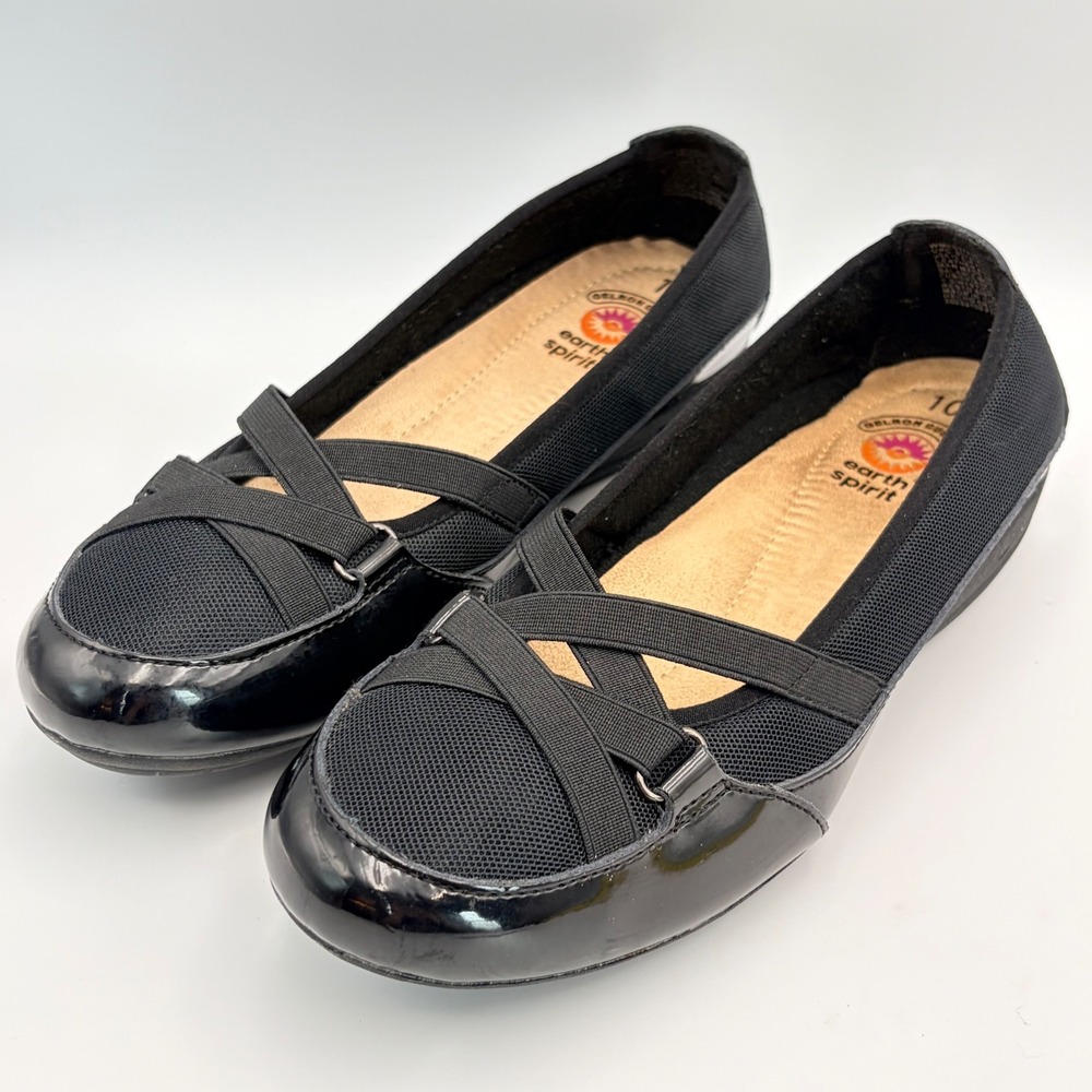 Earth Spirit Gelron Peni Women's 10 Black Patent Leather Mesh Comfort Flats